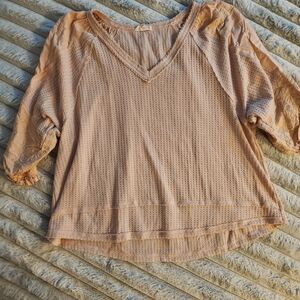 In Bloom Light Pink V-Neck Textured Blouse